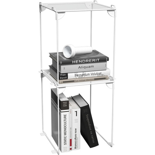 Neudeco Pack 2 Mesh Locker Shelf – Stackable, Collapsible, Metal Mesh, Fits Standard Lockers, for School/Work/Kitchen/Bathroom (White)
