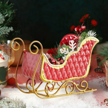 Décoration de Noël en métal : traîneau rouge et blanc, panier à bonbons, décoration de cheminée, centre de table, boîte de rangement pour