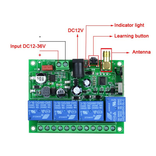 DC12-36V Wireless 4CH Remote Controller LED Light  Relay Output Radio RF Remote Control 433MHz Receiver 2