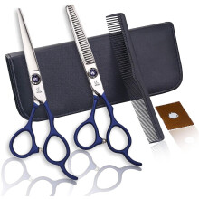 6" Blue Professional Hair Cutting Scissors Kit – Stainless Steel Flat & Thinning Scissors for Hairdressing
