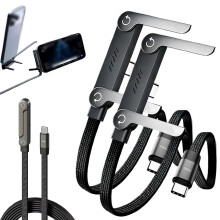 Caricabatterie laterale 2 in 1 per telefono con supporto regolabile a 360 e cavo di ricarica rapida intrecciato da 240 W (Type-C, 1,5 m, 2 pezzi)