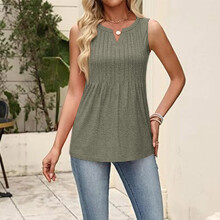 Women's Army Green V-neck Pleated Sleeveless Vest XXXL