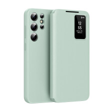 Samsung Galaxy S24 Ultra Smart Wallet Case – PU Leather Flip Cover with Small Screen View, Tap Control, Card Pocket, Slim Design, Green