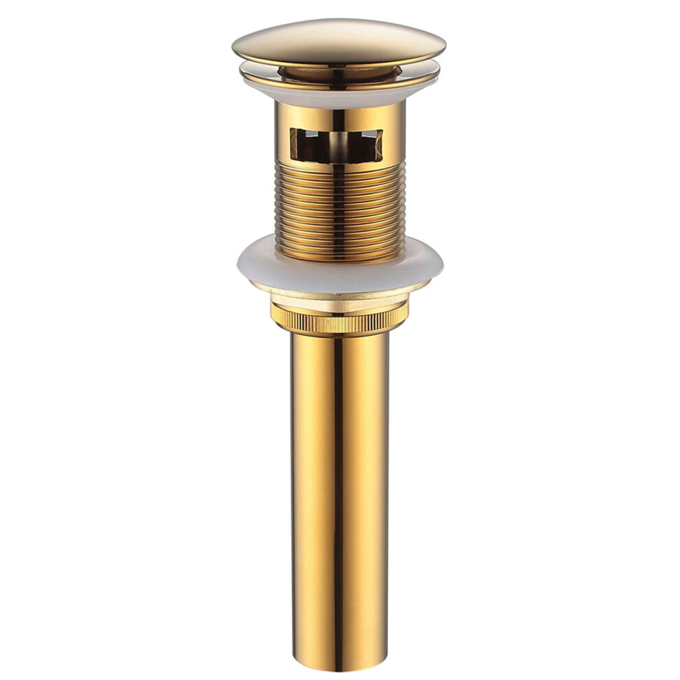 Vanity Vessel Sink Drain, Angle Simple Brass Pop Up Drain Stopper With Overflow Bathroom Sink Drain Stopper Lavatory Drain Assembly, Gold 9065194305424