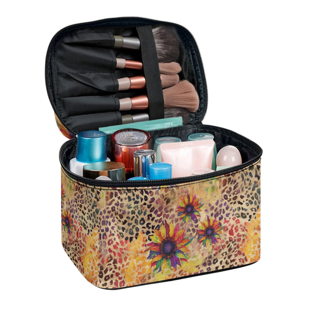 Cosmetic Organizer Sister Lightweitht Multi-Function Makeup Organizer Travel Portable Home Office,Leopard and Flowers