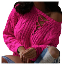 Women's Long Sleeve Knit Sweater Solid Hot Pink