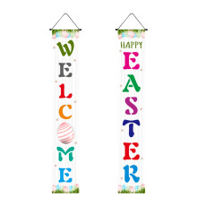 Oster-Verandaschild: Fröhliche Ostern-Hängebanner mit Cartoon-Hase, Kaninchen und Ei – Dekoration für drinnen und draußen, 12 x 72 Zoll
