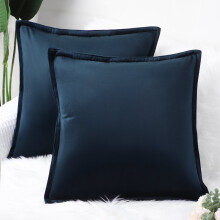 Lot de 2 housses de coussin décoratives en velours 40 x 40 cm, douces et carrées, bleu marine