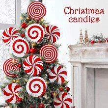 Candy Christmas Decorations Set of 4, 8in Red and White Swirl Ornaments for Christmas Tree, Festive Holiday Decor for Home and Office
