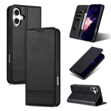 iPhone 16 PU leren portemonneehoesje met TPU-bumper, zwart