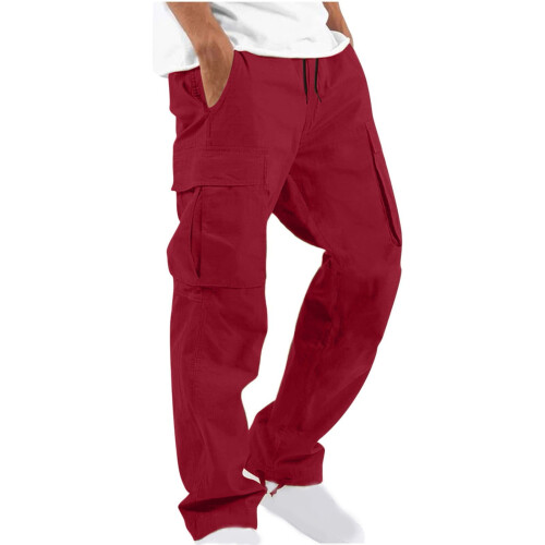 Παντελόνι Cargo Plus Size για άνδρες, μονόχρωμο, casual, με πολλαπλές τσέπες, για υπαίθριες