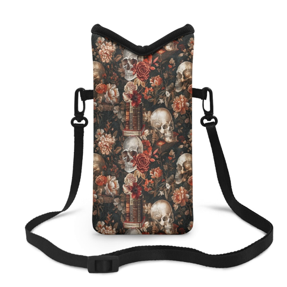 Neoprene Cellphone Sleeve, Water-Resist Pouch With Detachable Strap, Soft Crossbody Phone Wallet, 4"X8", Skull Rose Design 9450273082455