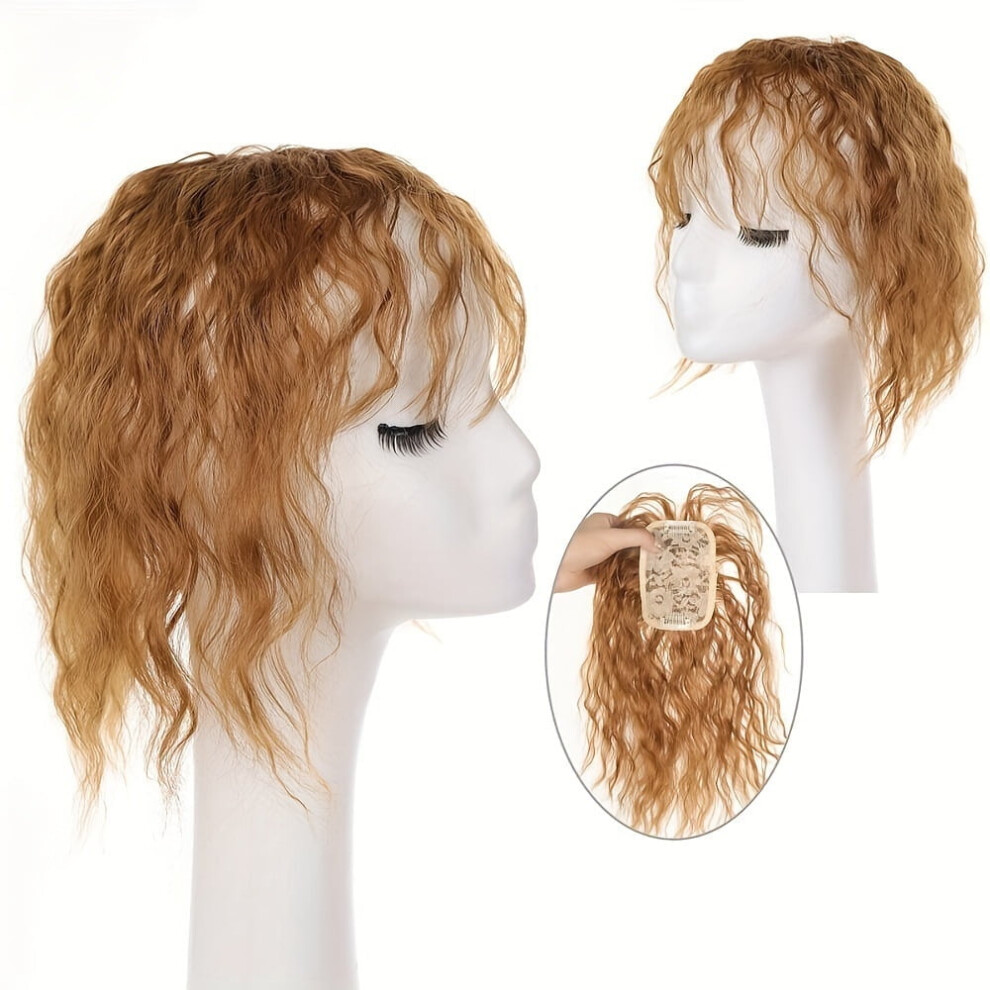 Unisex Brown Women's Curly Fluffy Wig Pieces For Top Of Head, Seamless Clip-In Top Wiglet, Hair Topper Replacement For Thin Hair, Light