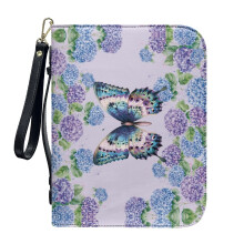 Hydrangea Butterfly PU Leather Bible Cover – Minimalist, 2XL, Detachable Wristlet Strap, Compatible with Study Bibles