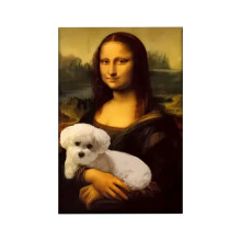 Mona Lisa Bathroom Art, Mona Lisa And Pet Picture Poster, Humor Whimsical Funny Home Decor Bathroom Wall Art(Unframed 15.7x23.6in)