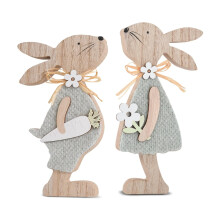 Set van 2 houten paashaasdecoratiebordjes, handgeschilderde decoratie in landelijke stijl voor op een etagère, bureau of als lentedecoratie in huis.