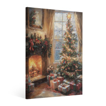 Cuadro decorativo vintage de árbol de Navidad: lienzo enmarcado, decoración navideña retro para salón, cocina, dormitorio y baño (compatible con