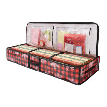 Christmas Wrapping Paper Storage Box (41.3"x14.2"x6.3"), Red Organizer with Pockets for Xmas Accessories, Compatible with Standard Rolls