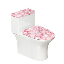 Ensemble de housses de toilettes et couvre-abattants en tissu élastique extensible pour un ajustement parfait, réutilisables, motif pétales roses.