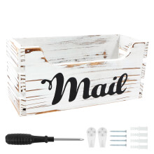 Vintage Wood Mail Organizer Box – Countertop or Wall Mount, Compatible with Office & Home, Easy Install Envelope Holder