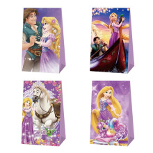12 sacchetti per caramelle per feste di compleanno a tema Rapunzel - L'intreccio della torre, in carta kraft.
