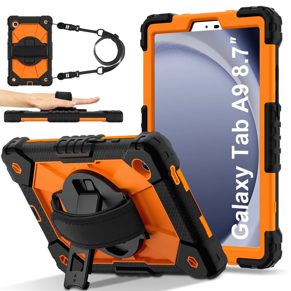 Shockproof Case For Samsung Galaxy Tab A9 8.7" (Sm-X110/X115/X116), Rugged Hybrid Cover With Shoulder & Hand Straps, Rotating Kickstand, 9313598239563