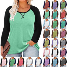 Langermede skjorter for kvinner Casual Plus Size Brysttrykk Ensfarget Rund hals Genser Løs Langermet Raglantopp