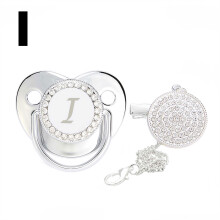 Nrmvnmi Ciuccio per neonati e clip con strass argento scintillante 26 lettere iniziali Ciuccio personalizzato per neonati e bambini