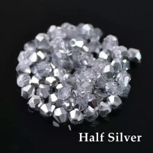 Crystal glass bicone beads 4mm half silver 100 pcs