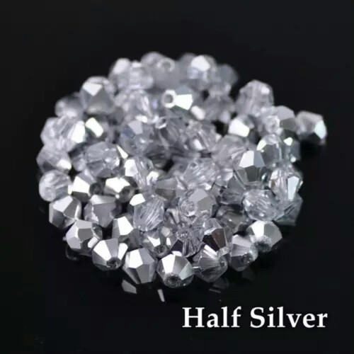 Crystal glass bicone beads 4mm half silver 100 pcs