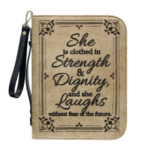 She is Clothed in Strength PU Leather Bible Cover for Women & Men – Lightweight, Durable Handle, XL Size, Compatible with Standard Bibles