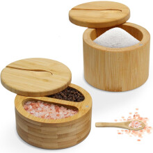 Bamboo Salt and Pepper Bowls with Magnetic Lid 2 PCS
