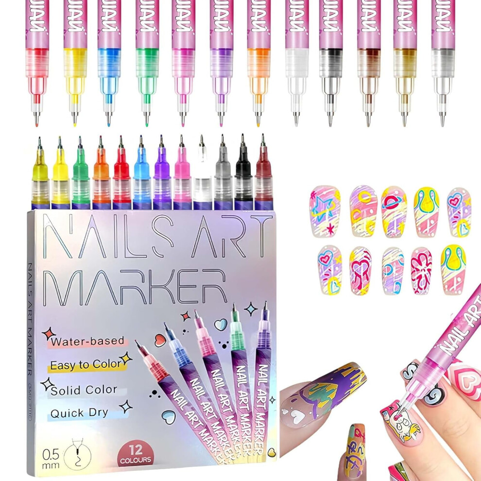 Nail Art Pens Set 12 Colors 0.5mm Metal Tip