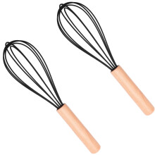 2 Pcs Silicone Whisk, 10" Kitchen Silicone Whisks for Cooking Non Scratch, Wisking Tool Whisk Egg Bread Silicone Wisk with Wooden Handle, Black