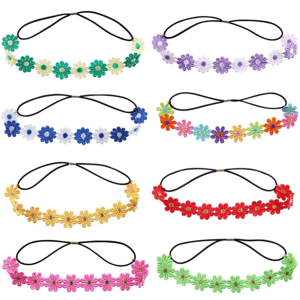 Sunflower Elastic Headband Set Floral Hair Wreath 8 pcs