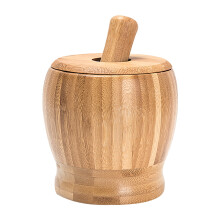 Bamboo Mortar and Pestle Set with lid Garlic Press Ginger Crusher Spices Grinding Set Garlic Mincer Herb Spice Masher Grinder Chopper Kitchen Tool