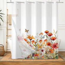Rideau de douche sans crochets Mizhona Ă motif floral printanier avec doublure Ă pression, en tissu, 180 cm x 180 cm (71 po x 71 po).