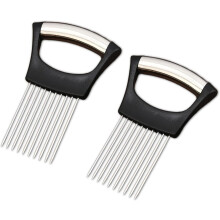 Stainless Steel Onion Slice Holder & Veggie Slicer – 2-Piece Kitchen Tool Set for Onion, Potato, Tomato, Lemon, Meat (Compatible with Home Kitchens)