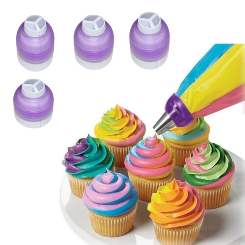 4Pcs/Set Three tone Coupler Color Icing Piping Bag Cupcake Cake Decorating Nozzle Baking