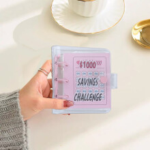 3-Hole Cash Savings Binder - Vertical PVC Money Envelope Organizer with 23 Pages, 11.5x11.5x2.3cm Compact Size for Gift, Travel & Budgeting
