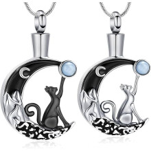 Cat Moon Urn Necklace for Cat Lover Ashes Cremation Jewelry for Ashes Memorial Jewelry for Ashes Pendant