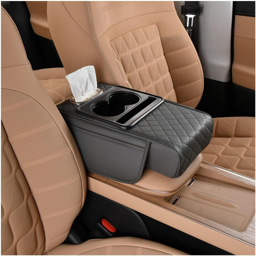 Multifunctional Pu Leather Car Armrest Box Mat | 5-In-1 Center Console Cover With Cup Holder, Tissue Box Slot, Phone Holder & Storage Bags 9399596681719