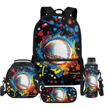 Inked Baseball Backpack Set (4-in-1): Lunch Bag, Pencil Case, Bottle Sleeve – 17" School Bag for Kids & Teens