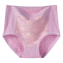 Plus Size Women's High Waist Cotton Briefs, Solid Color Lace Underwear, Soft Breathable Full Coverage Ladies Panties, Everyday Wear