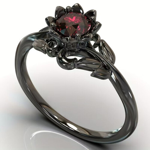 Skull Gothic Ring Black Gold Heart with Zirconia 2