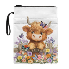 Zipper Pouch for Teachers, Protector Wrap Bag, Pocket, Reusable for Paperbacks Notebook Book, Cute Calf