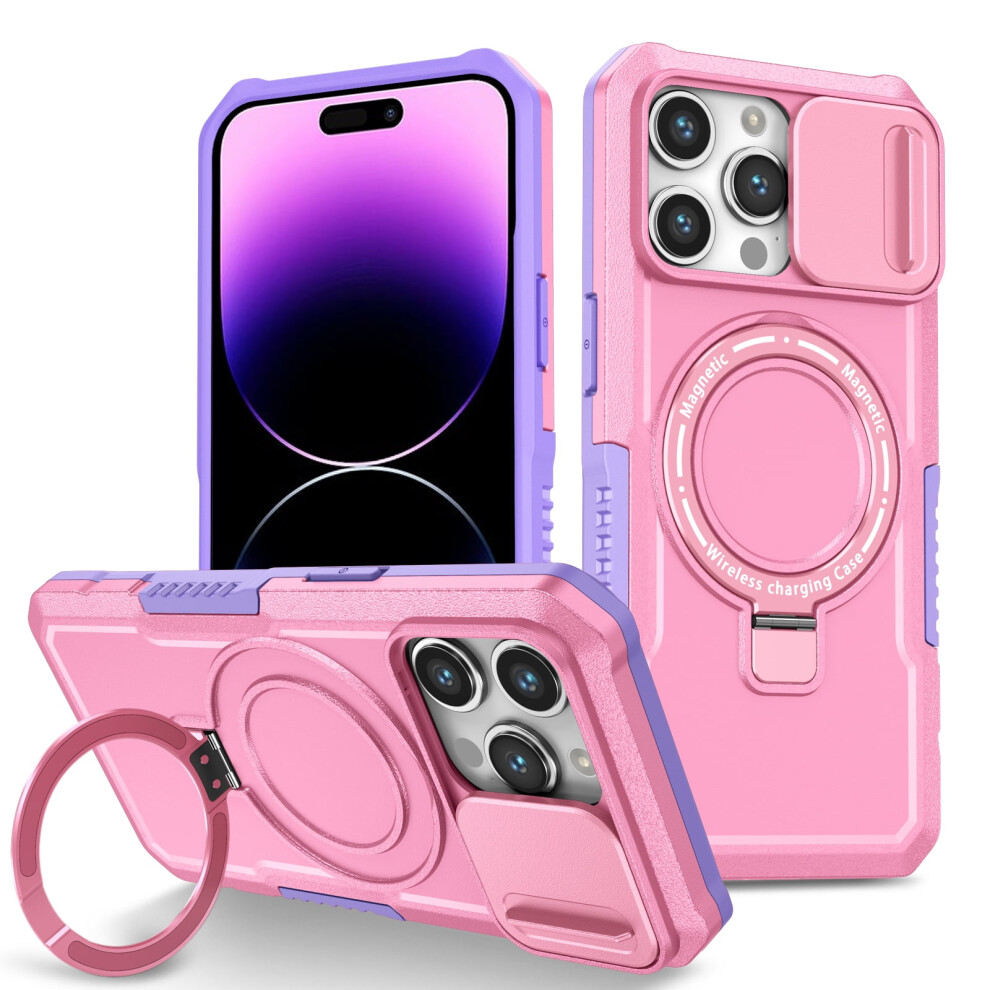 Tech Circle Case For Iphone 15 Pro Max (6.7") Â Sliding Camera Cover, Magsafe Compatible, Shockproof, Hidden Kickstand & Ring Holder, Pink 9329345395451