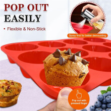 2x12 Cups Regular Silicone Cupcake Pan, Non-Stick Silicone Perfect for Making Waffles, Cakes, Tarts, Breads