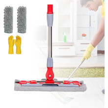 Queensfinders Mop, Flat Mop with Stainless Steel Handle, Stainless Steel Microfibre Mops, Long Handle Mops for Floor Cleaning with Scraper (F)