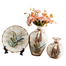 Set of 3 Luxurious Ceramic Decorative Vases with Round Tray Elegant Tabletop Shelf Decors for Bedroom Dining Room